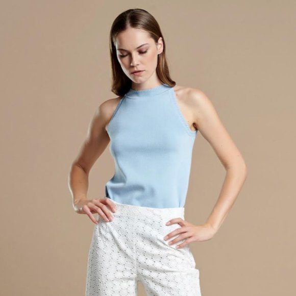 White eyelet linen Palazzo pants - Picture 2 of 2